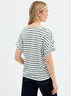 Striped cap-sleeve organic cotton T-shirt