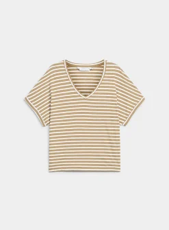 Striped cap-sleeve organic cotton T-shirt