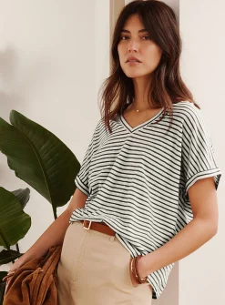 Striped cap-sleeve organic cotton T-shirt
