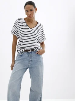 Striped cap-sleeve organic cotton T-shirt