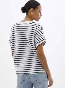 Striped cap-sleeve organic cotton T-shirt