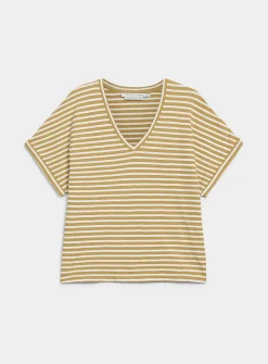 Striped cap-sleeve organic cotton T-shirt