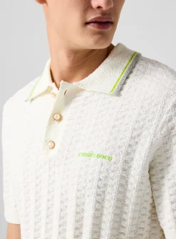 Striped collar bouclé knit polo shirt