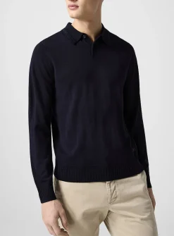 Striped collar merino polo