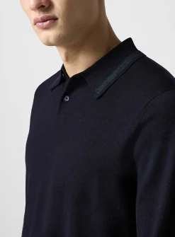 Striped collar merino polo