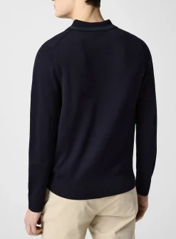 Striped collar merino polo