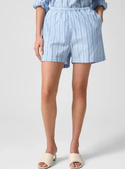 Striped cotton-silk blend short
