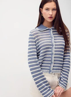 Striped crocheted cardigan