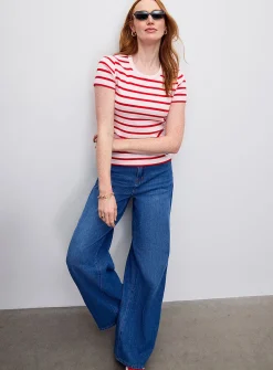 Striped fitted mini-ribbing T-shirt