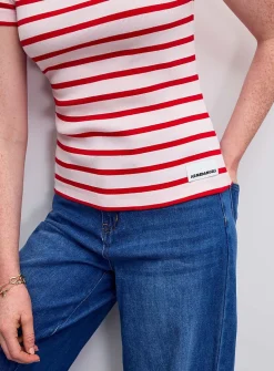 Striped fitted mini-ribbing T-shirt