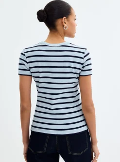 Striped fitted mini-ribbing T-shirt