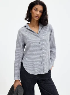Striped flowy crinkled shirt