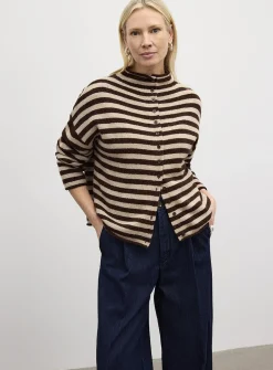 Striped funnel neck cardigan