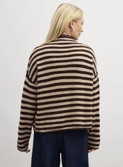 Striped funnel neck cardigan