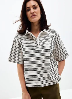 Striped heavyweight jersey boxy-fit polo shirt