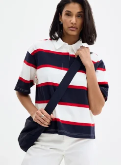 Striped heavyweight jersey boxy-fit polo shirt