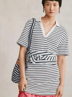 Striped Johnny collar knit minidress