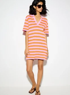Striped Johnny collar knit minidress