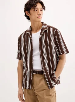 Striped knit camp shirt