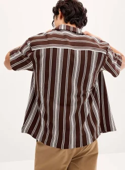 Striped knit camp shirt