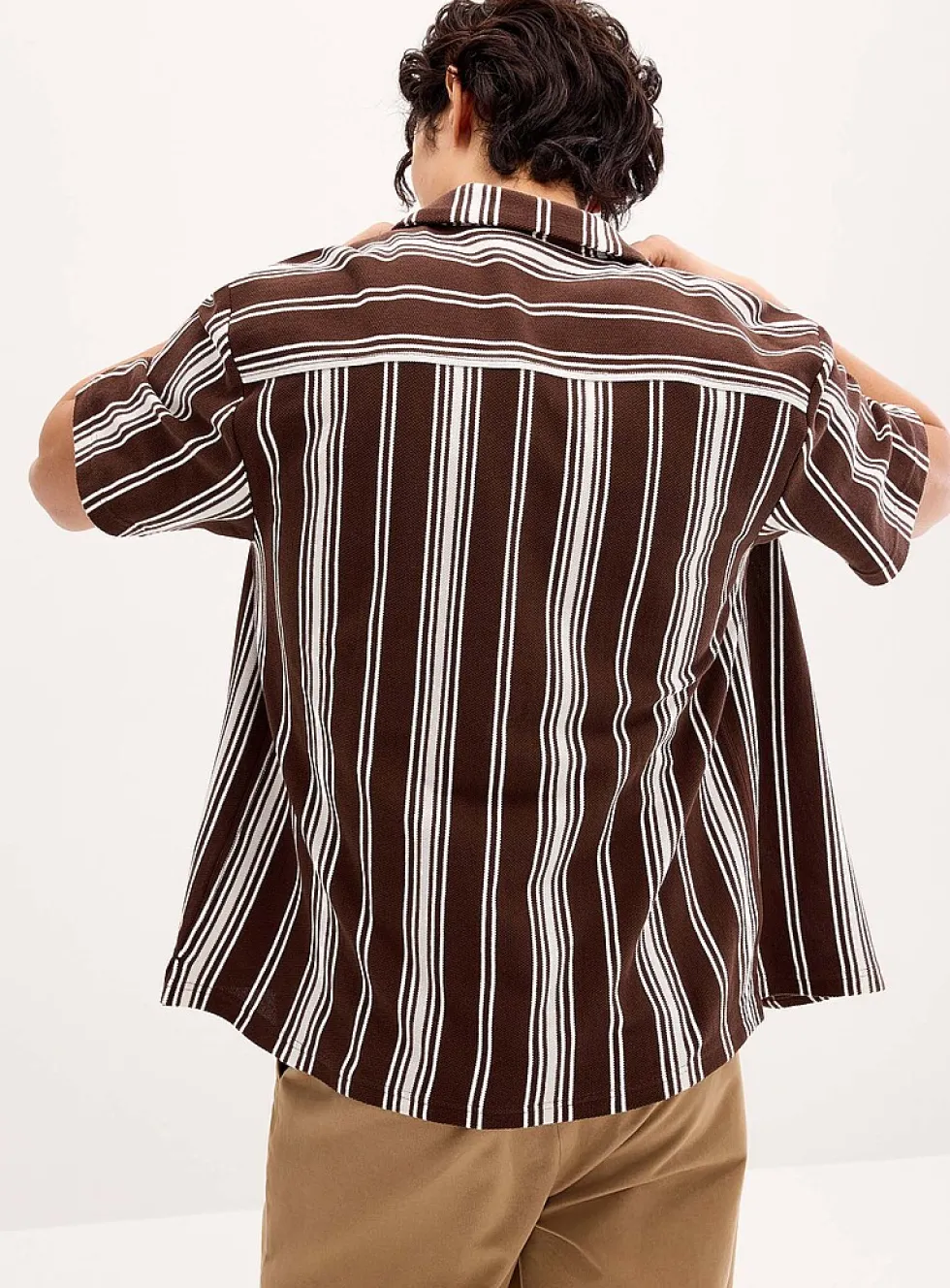 Striped knit camp shirt