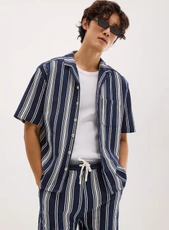 Striped knit camp shirt