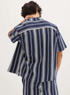 Striped knit camp shirt