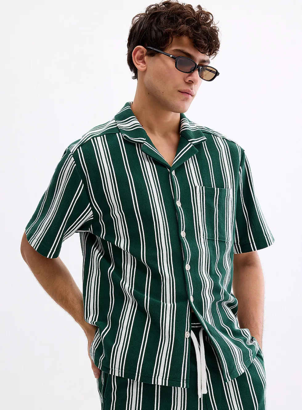 Striped knit camp shirt