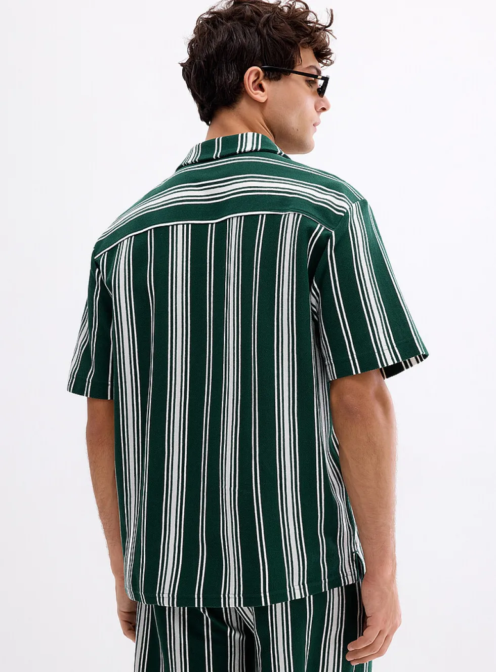 Striped knit camp shirt