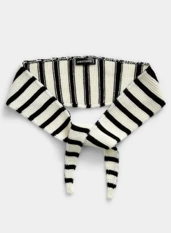 Striped knit narrow scarf