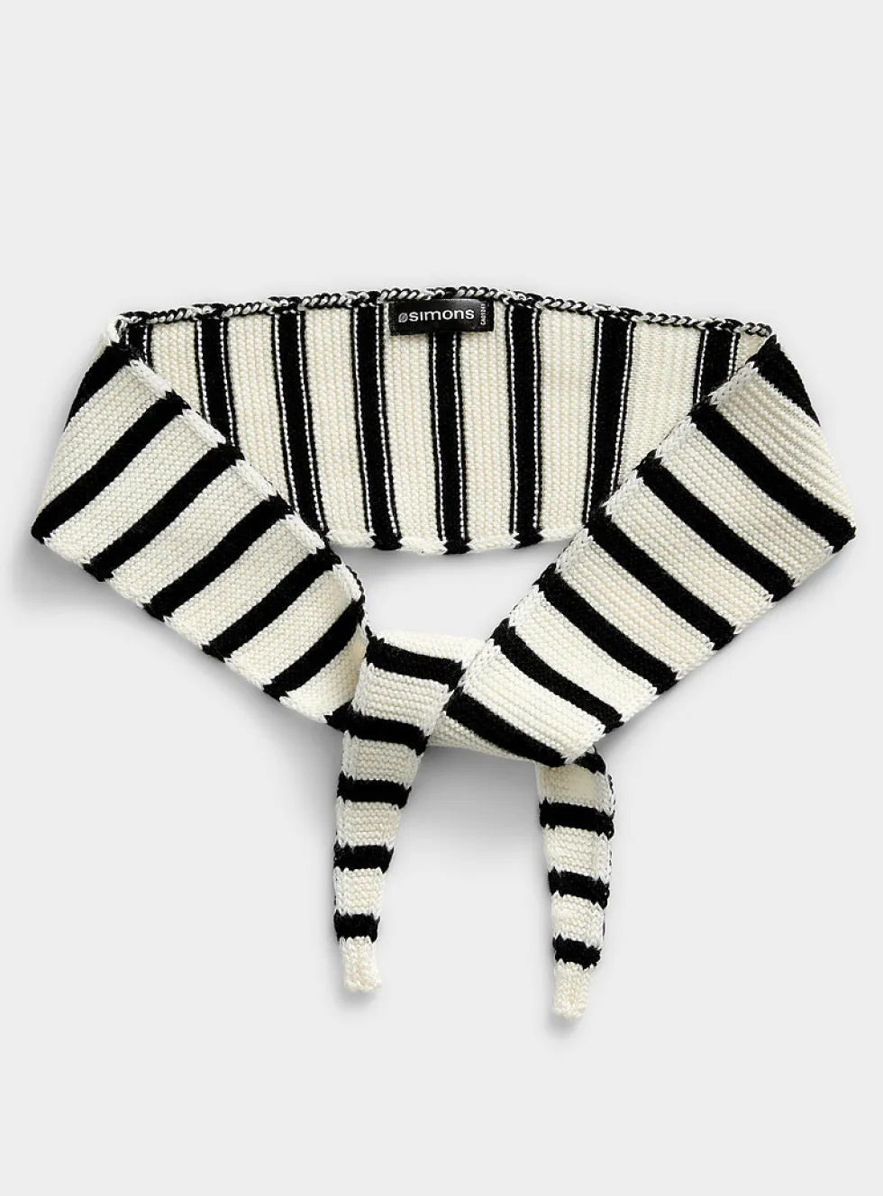 Striped knit narrow scarf