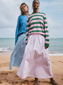 Striped lightweight poplin maxi skirt