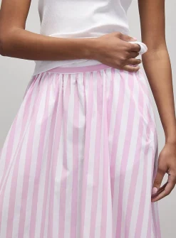 Striped lightweight poplin maxi skirt