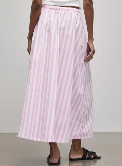 Striped lightweight poplin maxi skirt