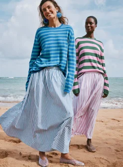 Striped lightweight poplin maxi skirt
