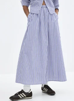 Striped lightweight poplin maxi skirt