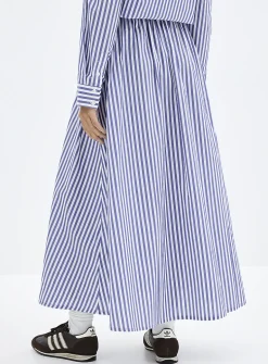 Striped lightweight poplin maxi skirt