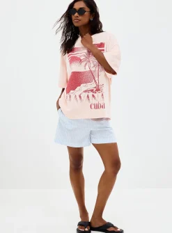 Striped lightweight poplin short