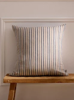 Striped linen-blend removable-cover cushion