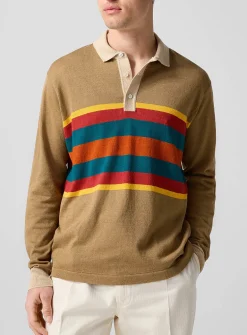 Striped linen-cotton rugby polo shirt