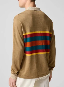 Striped linen-cotton rugby polo shirt