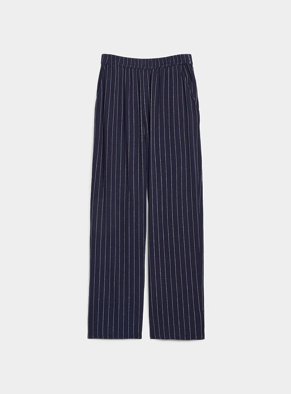 Striped linen-viscose easy pant
