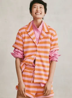 Striped notch-collar knit shirt