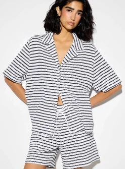 Striped notch-collar knit shirt