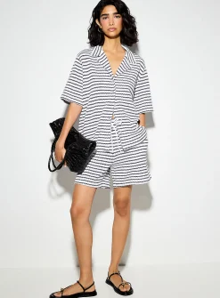 Striped notch-collar knit shirt