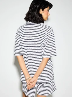 Striped notch-collar knit shirt