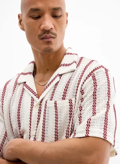 Striped openwork-knit shirt