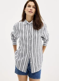 Striped oversized pure linen shirt