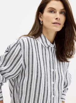 Striped oversized pure linen shirt