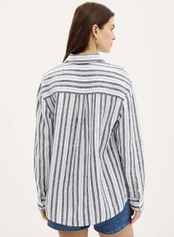 Striped oversized pure linen shirt